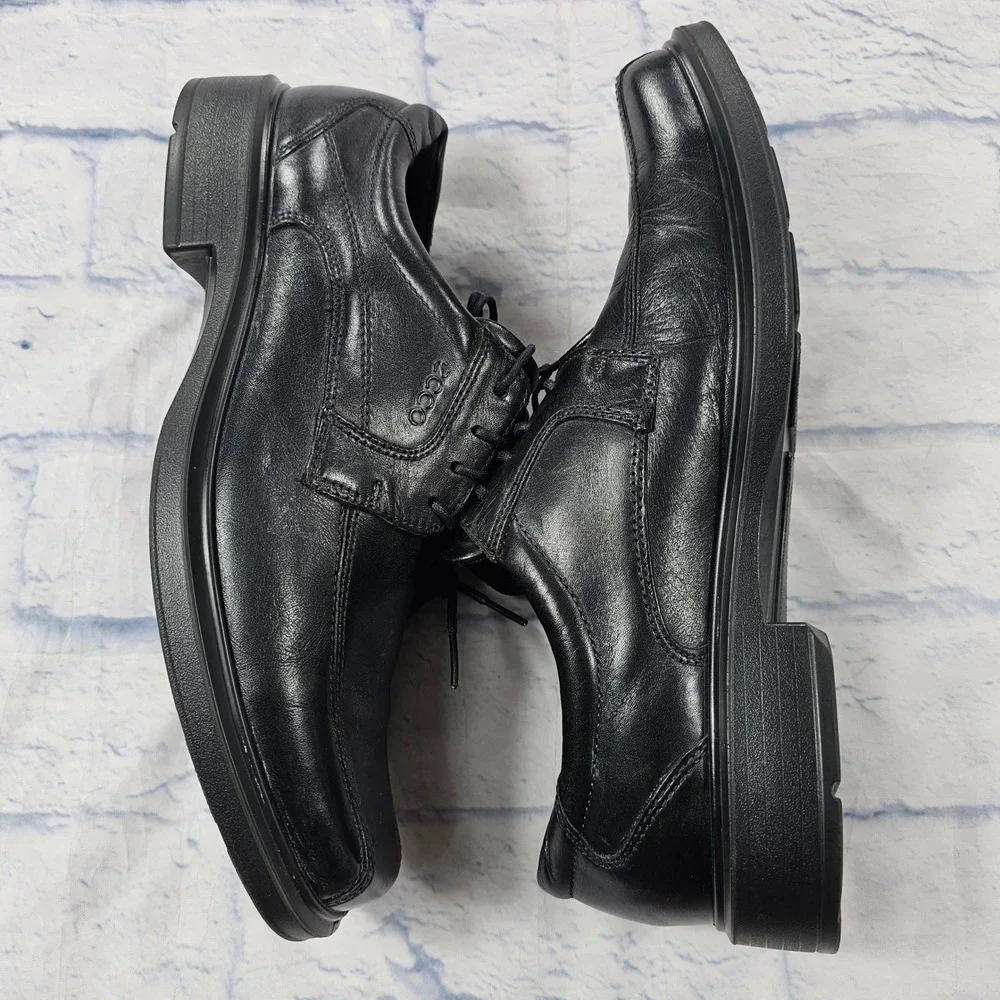 ECCO Helsinki Oxford Shoes Mens 45 US Black Leather Bicycle Toe Derby Dress Shoe